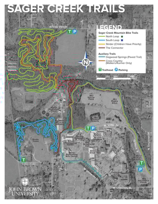 aerial view of Siloam Springs and the bike trails
